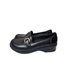 Clarks Womens Black Leather Buckled Slip On Loafer Shoes Size 11 M